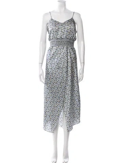 Pre-owned Maje Floral Print Midi Length Dress In White