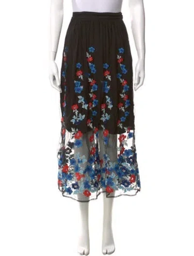 Pre-owned Maje Floral Print Midi Length Skirt In Black
