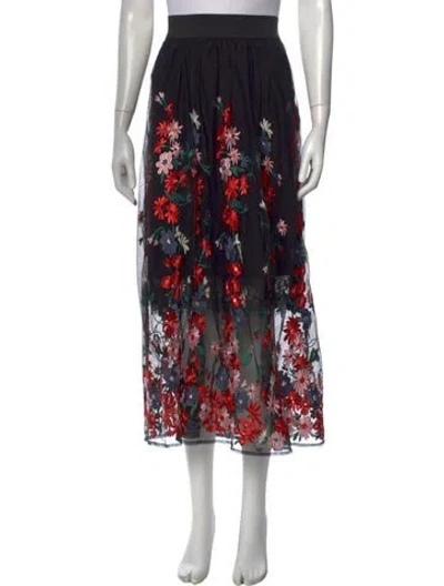 Pre-owned Maje Floral Print Midi Length Skirt In Black