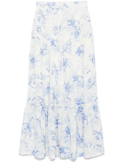 Maje Floral-print Midi Skirt In White