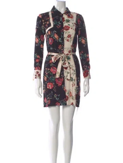 Pre-owned Maje Floral Print Mini Dress In Black