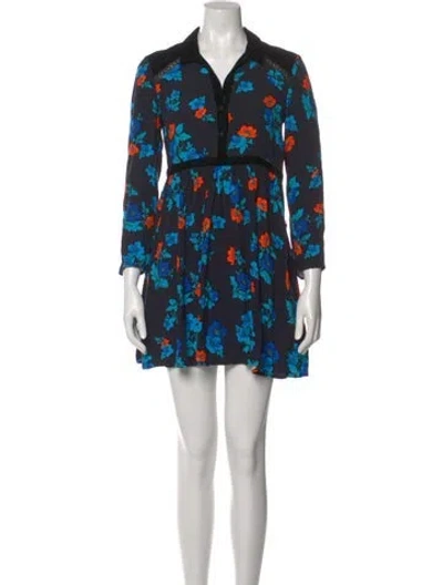 Pre-owned Maje Floral Print Mini Dress In Blue