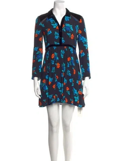 Pre-owned Maje Floral Print Mini Dress In Blue