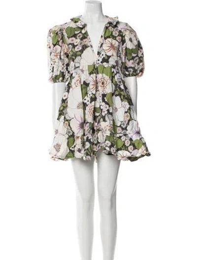 Pre-owned Maje Floral Print Mini Dress In White