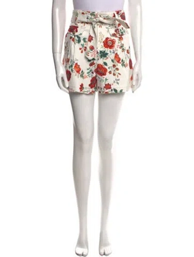 Pre-owned Maje Floral Print Mini Shorts In White