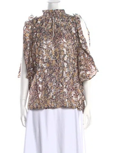 Pre-owned Maje Floral Print Mock Neck Blouse In Black