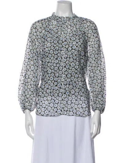 Pre-owned Maje Floral Print Mock Neck Blouse In Blue