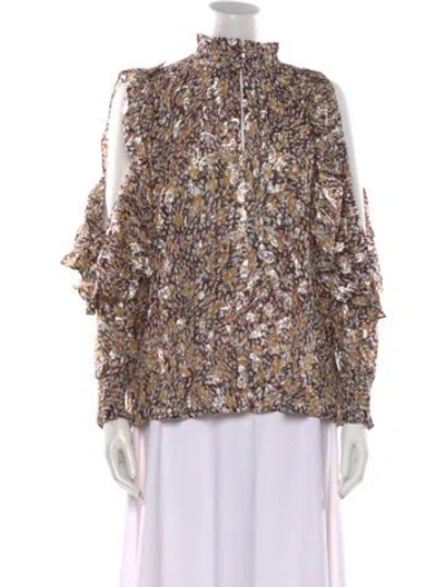 Pre-owned Maje Floral Print Mock Neck Blouse In Brown