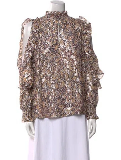 Pre-owned Maje Floral Print Mock Neck Blouse In Brown