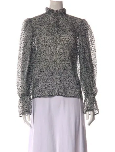 Pre-owned Maje Floral Print Mock Neck Blouse In Grey