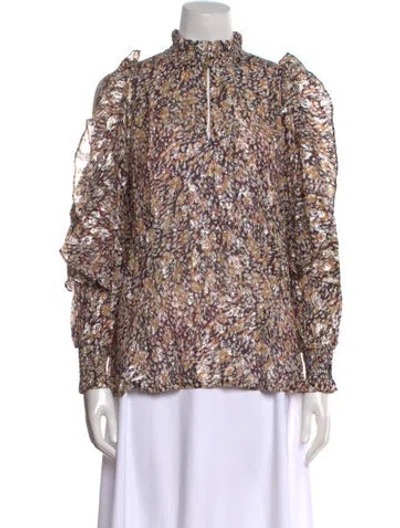 Pre-owned Maje Floral Print Mock Neck Blouse In Multi
