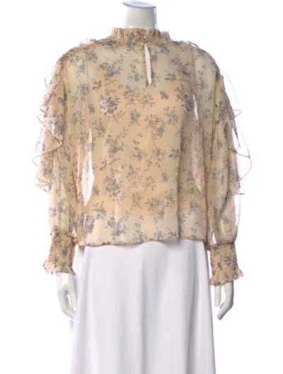 Pre-owned Maje Floral Print Mock Neck Blouse In Neutrals