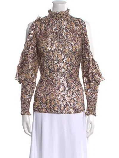 Pre-owned Maje Floral Print Mock Neck Blouse W/ Tags