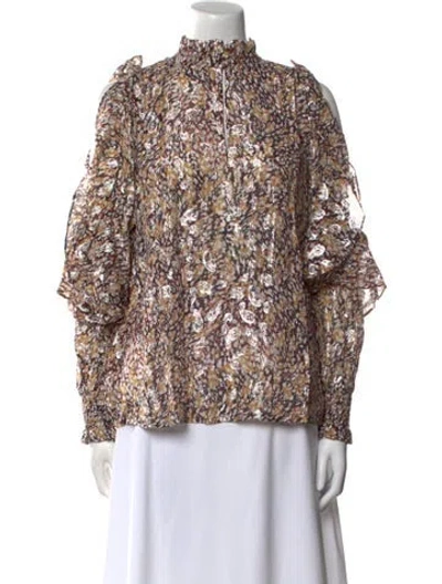 Pre-owned Maje Floral Print Mock Neck Blouse W/ Tags