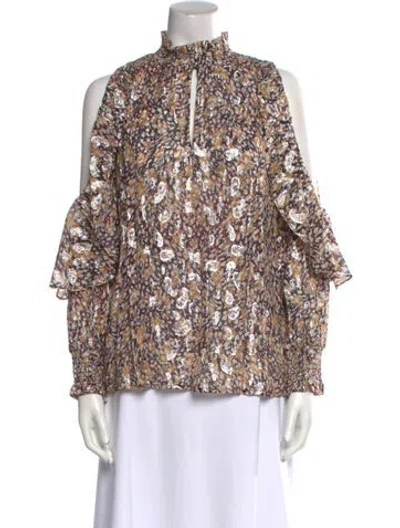 Pre-owned Maje Floral Print Mock Neck Blouse W/ Tags