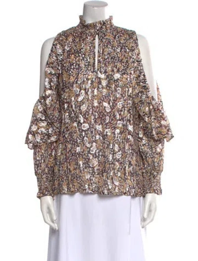 Pre-owned Maje Floral Print Mock Neck Blouse W/ Tags