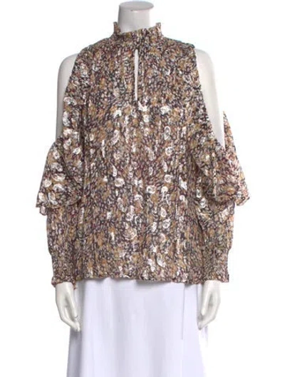 Pre-owned Maje Floral Print Mock Neck Blouse W/ Tags