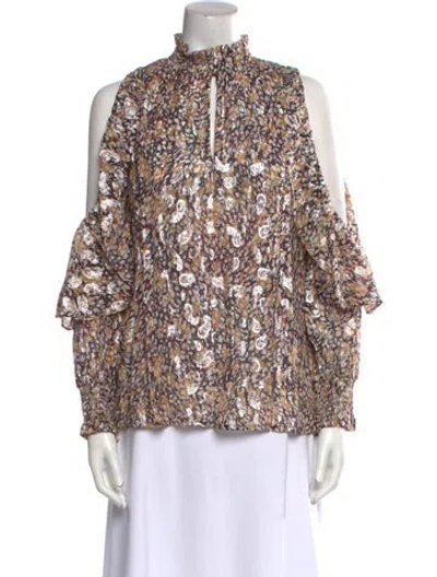 Pre-owned Maje Floral Print Mock Neck Blouse W/ Tags
