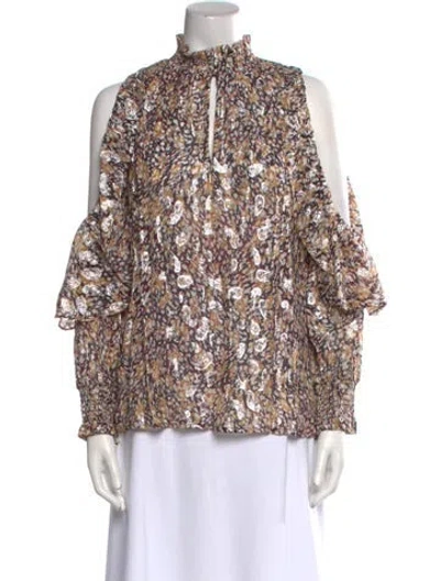 Pre-owned Maje Floral Print Mock Neck Blouse W/ Tags