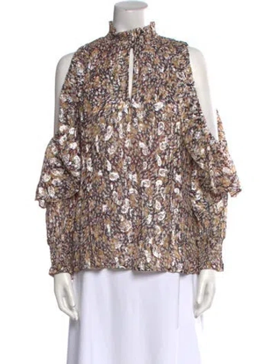 Pre-owned Maje Floral Print Mock Neck Blouse W/ Tags