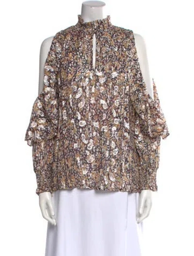 Pre-owned Maje Floral Print Mock Neck Blouse W/ Tags