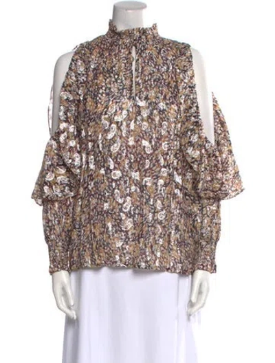 Pre-owned Maje Floral Print Mock Neck Blouse W/ Tags