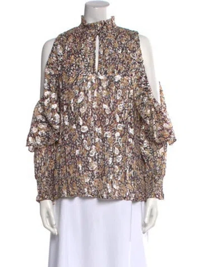 Pre-owned Maje Floral Print Mock Neck Blouse W/ Tags