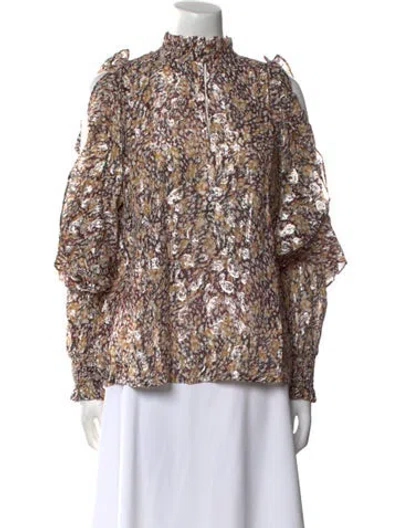 Pre-owned Maje Floral Print Mock Neck Blouse W/ Tags