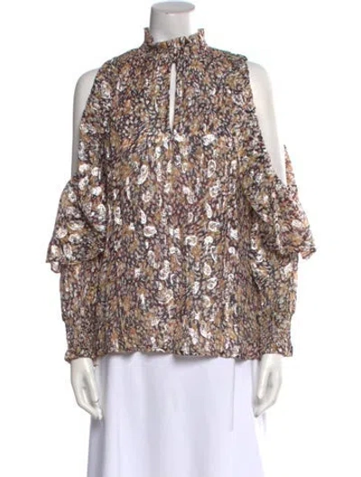 Pre-owned Maje Floral Print Mock Neck Blouse W/ Tags