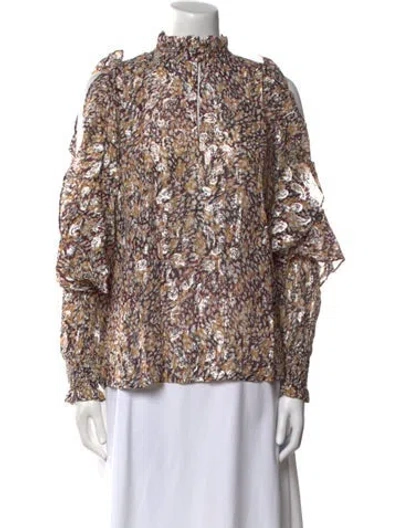 Pre-owned Maje Floral Print Mock Neck Blouse W/ Tags