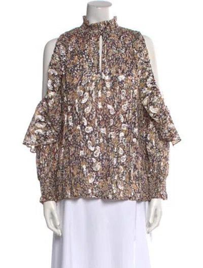 Pre-owned Maje Floral Print Mock Neck Blouse W/ Tags