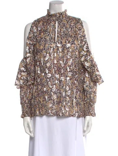 Pre-owned Maje Floral Print Mock Neck Blouse W/ Tags
