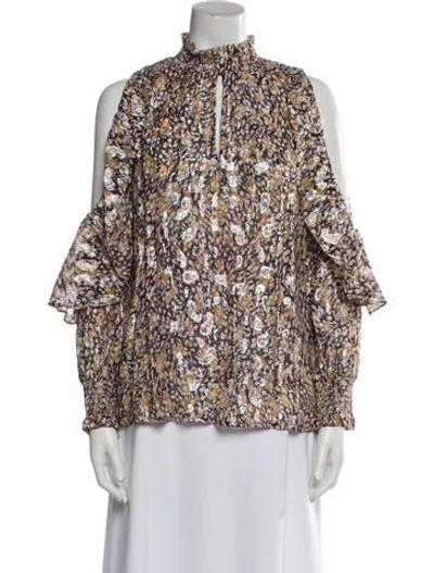 Pre-owned Maje Floral Print Mock Neck Blouse W/ Tags