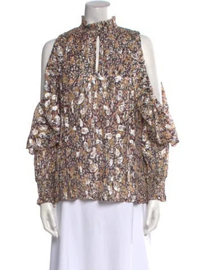 Pre-owned Maje Floral Print Mock Neck Blouse W/ Tags