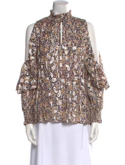 Pre-owned Maje Floral Print Mock Neck Blouse W/ Tags