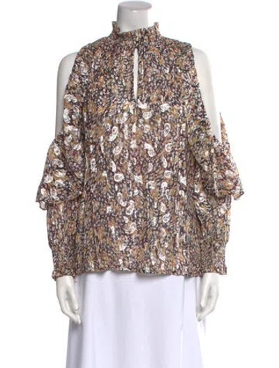 Pre-owned Maje Floral Print Mock Neck Blouse W/ Tags