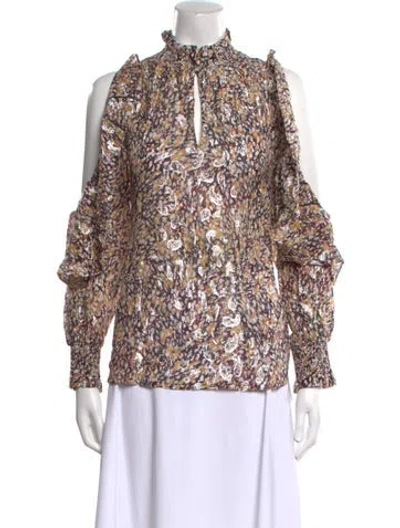 Pre-owned Maje Floral Print Mock Neck Blouse W/ Tags In Multi