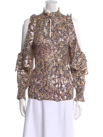 Pre-owned Maje Floral Print Mock Neck Blouse W/ Tags In Multi