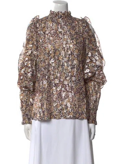 Pre-owned Maje Floral Print Mock Neck Blouse W/ Tags In Multi