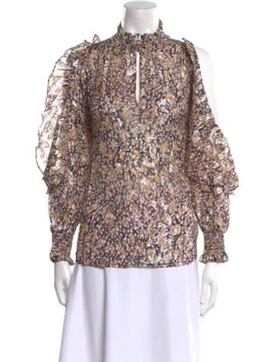 Pre-owned Maje Floral Print Mock Neck Blouse W/ Tags In Multi