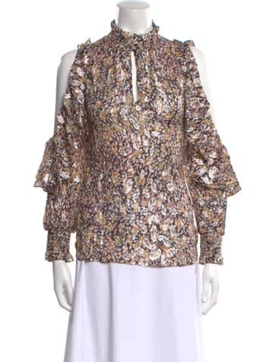 Pre-owned Maje Floral Print Mock Neck Blouse W/ Tags In Multi