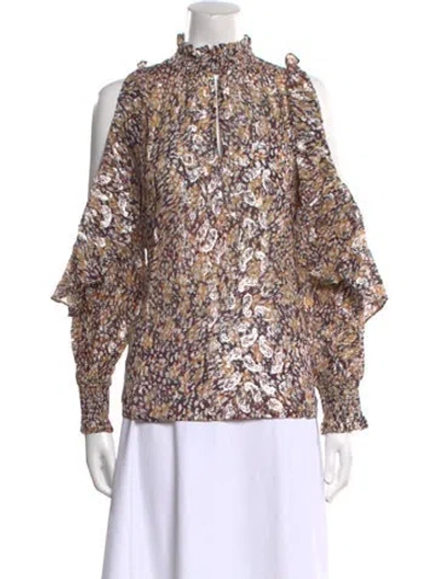 Pre-owned Maje Floral Print Mock Neck Blouse W/ Tags In Multi