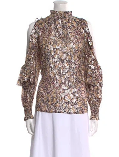 Pre-owned Maje Floral Print Mock Neck Blouse W/ Tags In Multi