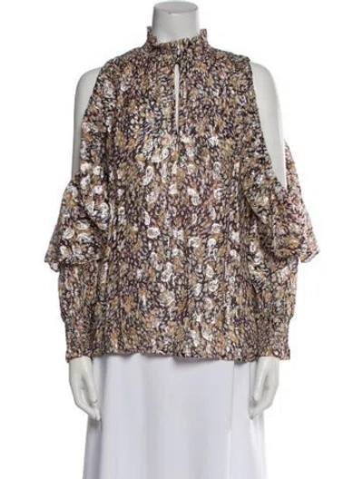 Pre-owned Maje Floral Print Mock Neck Blouse W/ Tags In Neutral