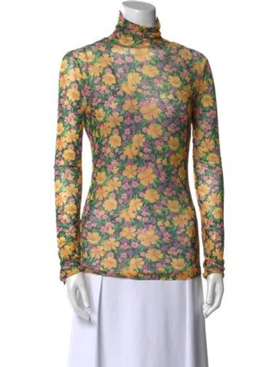 Pre-owned Maje Floral Print Mock Neck Blouse In Yellow