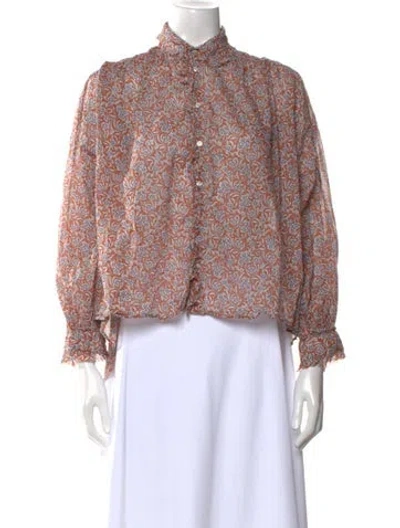 Pre-owned Maje Floral Print Mock Neck Crop Top In Orange