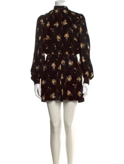 Pre-owned Maje Floral Print Mock Neck Jumpsuit W/ Tags In Black