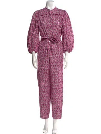 Pre-owned Maje Floral Print Mock Neck Jumpsuit W/ Tags In Pink