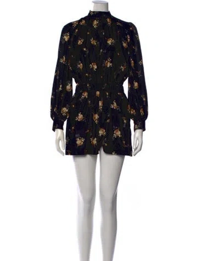 Pre-owned Maje Floral Print Mock Neck Romper In Black