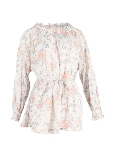 Pre-owned Maje Floral Print Off Shoulder Dress In White